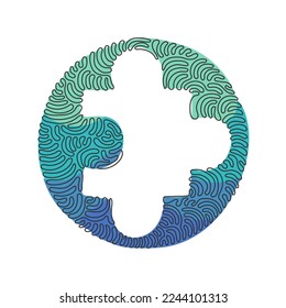 Icono plano de rompecabezas de una línea continua. Logo de signos de línea delgada. Símbolo de esquema para aplicación web o móvil. Pictograma del contorno del rompecabezas. Estilo de fondo del círculo de redondeo giratorio. Vector de diseño de tracción de línea única