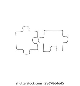 Continuous one line drawing of puzzle jigsaw pieces. Problem solving and solution business metaphor sign and symbol
