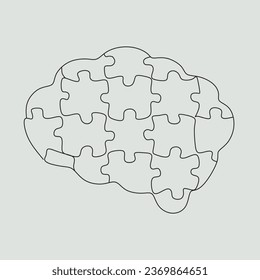 Continuous one line drawing of puzzle jigsaw pieces. Problem solving and solution business metaphor sign and symbol
