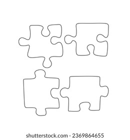 Continuous one line drawing of puzzle jigsaw pieces. Problem solving and solution business metaphor sign and symbol
