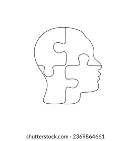 Continuous one line drawing of puzzle jigsaw pieces. Problem solving and solution business metaphor sign and symbol
