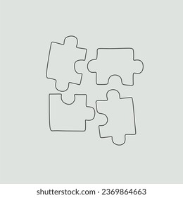 Kontinuierliche Zeichnung von Puzzle-Puzzleteilen. Geschäftszeichen und Symbol für Problemlösung und Problemlösung
