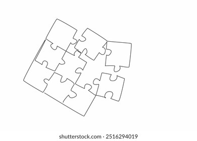 Continua una línea dibujando piezas de un rompecabezas juntas y algunas faltantes. Practica afilar el cerebro. Diferentes niveles de dificultad. Día Nacional del Puzzle. Ilustración vectorial de diseño de dibujo de línea única