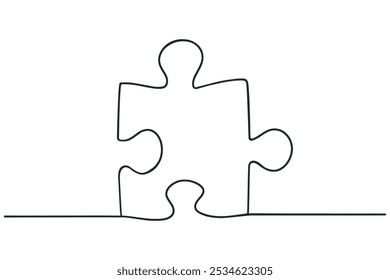 Desenho contínuo de uma linha de peças de quebra-cabeça de quebra-cabeça. Sinal e símbolo da metáfora do negócio da solução e resolução de problemas, ilustração vetorial