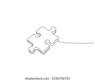 Continuous one line drawing of puzzle. One line drawing illustration of puzzle game. Problem solving. Business, thinking process, creativity concept single line. Editable outline
