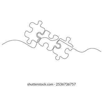 Continuous one line drawing of puzzle. One line drawing illustration of puzzle game. Problem solving. Business, thinking process, creativity concept single line. Editable outline