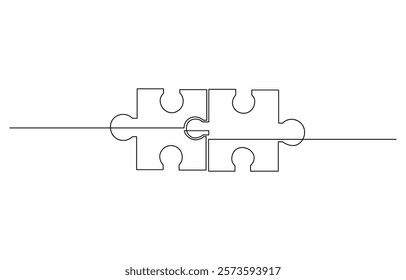 Continuous one line drawing of puzzle jigsaw pieces, Single one line drawing puzzle pieces for connection company logo identity. Puzzle jigsaw metaphor for teamwork collaboration business concept.