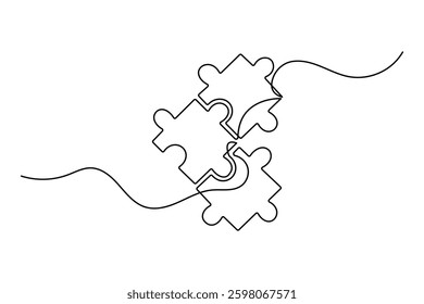 
Continuous one line drawing of puzzle isolated outline vector art white background