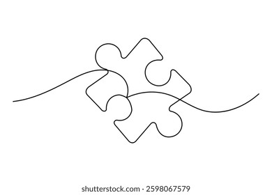 
Continuous one line drawing of puzzle isolated outline vector art white background
