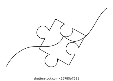 
Continuous one line drawing of puzzle isolated outline vector art white background