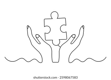 
Continuous one line drawing of puzzle isolated outline vector art white background