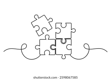 
Continuous one line drawing of puzzle isolated outline vector art white background