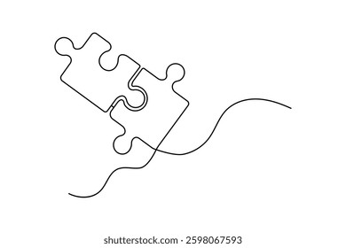 
Continuous one line drawing of puzzle isolated outline vector art white background