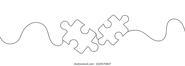 Continuous One Line Drawing of Puzzle Black Sketch on White Background. Puzzle Simple One Line Illustration. Line Art Abstract Business Concept. Minimalist Contour Drawing. Vector EPS 10