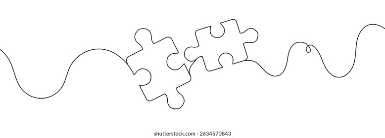 Continuous One Line Drawing of Puzzle Black Sketch on White Background. Puzzle Simple One Line Illustration. Line Art Abstract Business Concept. Minimalist Contour Drawing. Vector EPS 10