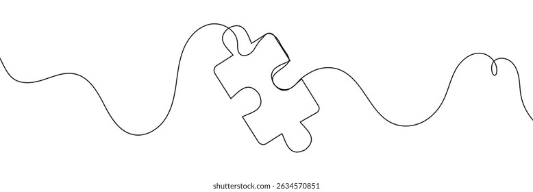 Continuous One Line Drawing of Puzzle Black Sketch on White Background. Puzzle Simple One Line Illustration. Line Art Abstract Business Concept. Minimalist Contour Drawing. Vector EPS 10