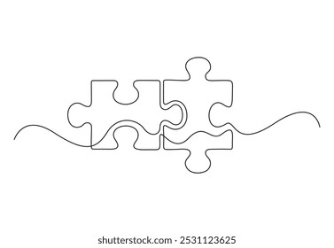 Continuous one line drawing of puzzles vector illustration