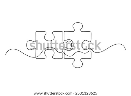 Continuous one line drawing of puzzles vector illustration