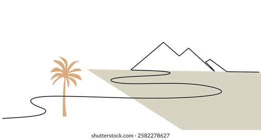 Continuous One line drawing of Pyramid. Representing ancient Egyptian architecture with a simple triangle shape. Vector illustration hand drawn.