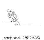 Continuous one line drawing of quarterback throwing a football. Minimalist vector illustration perfect for posters, sports designs, and football-themed graphics.