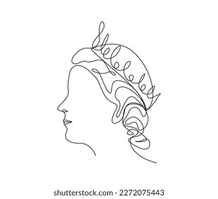 Continuous one line drawing of queen and crown. Simple queen tiara outline design. Editable active stroke vector.