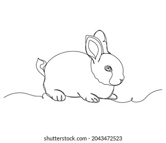 Continuous one line drawing of rabbit bunny icon in silhouette on a white background. Linear stylized.