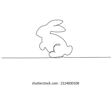 continuous one line drawing of rabbit Greeting card Easter bunny cute simple vector illustration.