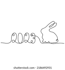 Continuous one line drawing of Rabbit, 2023 year. Doodle Vector illustration