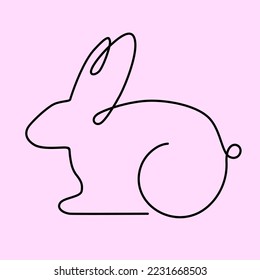 Continuous One Line Drawing of Rabbit. Easter One Line Drawing. Easter Rabbit Minimalist Contour Illustration. Cute Bunny. Vector line art
