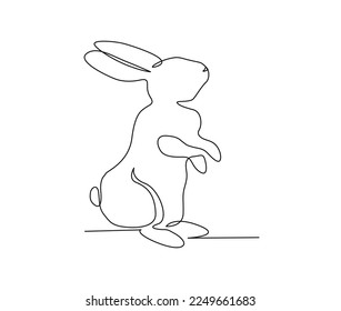 Continuous one line drawing of rabbit. Cute bunny simple hand drawn vector illustration. 