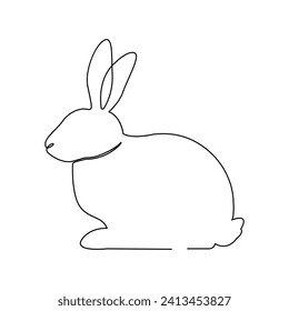 continuous one line drawing of Rabbit bunny, domestic animal and happy easter day concept hand drawn vector art illustration