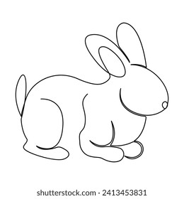 continuous one line drawing of Rabbit bunny, domestic animal and happy easter day concept hand drawn vector art illustration