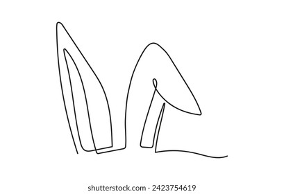 Continuous one line drawing of rabbit ears. Simple line art of funny Easter bunny ears. Isolated on white backdrop Minimalist style. Design element for print, greeting, postcard, scrapbooking