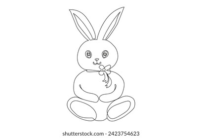 Continuous one line drawing of Rabbit. Simple line art of Easter Bunny. Isolated on a white background. Minimalist style. Design element. For print, greeting, postcard, scrapbooking