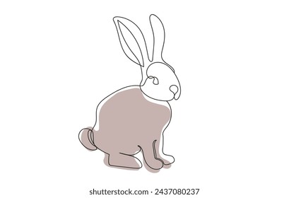 Continuous one line drawing of Rabbit. Simple line art of Easter Bunny. Isolated on white background. Toy bunny. Minimalist style. Design element for print, greeting, postcard, scrapbooking.