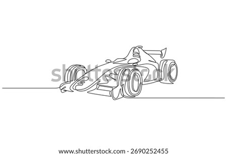 Continuous one line drawing of racing vehicles car,Formula F1 racing car. Continuous one line art drawing style, Formula sport car one line drawing illustration.