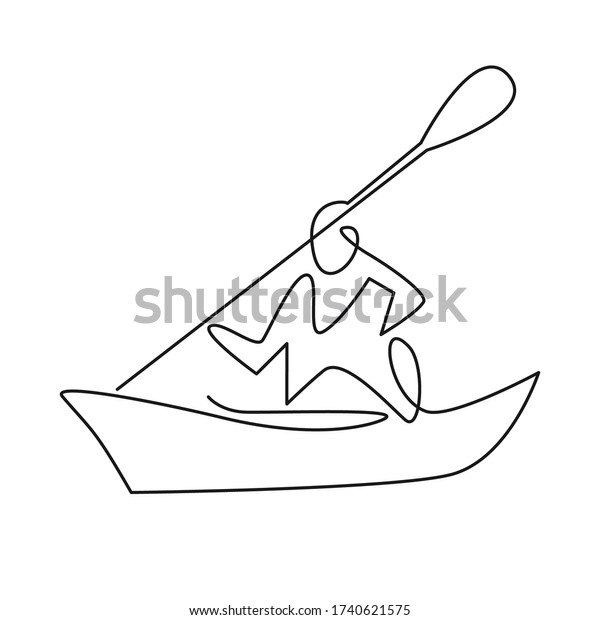 Continuous One Line Drawing Rafting Sea Stock Vector Royalty Free