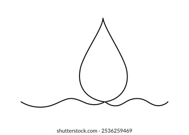 Continuous one line drawing of rain drop, water drop isolated on white background outline art illustration