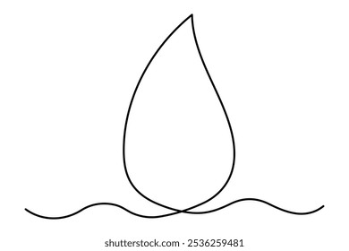 Continuous one line drawing of rain drop, water drop isolated on white background outline art illustration