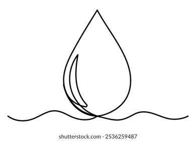 Continuous one line drawing of rain drop, water drop isolated on white background outline art illustration