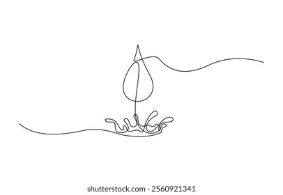 Continuous one line drawing of rain drop, wtaer drop isolated on white background, continuous line of water.one line drawing of water drop. Simple water line vector illustration.