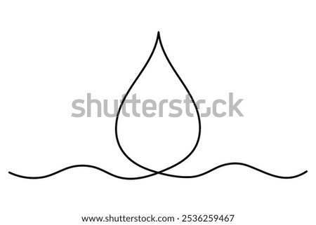 Continuous one line drawing of rain drop, water drop isolated on white background outline art illustration