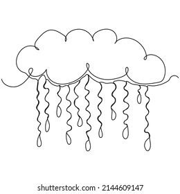 Continuous one line drawing of raining cloud. Vector illustration