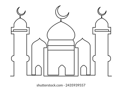 Símbolo de kareem de Ramadán. concepto de línea de mezquita. Eid Mubarak, Eid Fitr vector diseño minimalista mezquita islámica contorno de fondo de adorno. 
concepto de línea de mezquita

