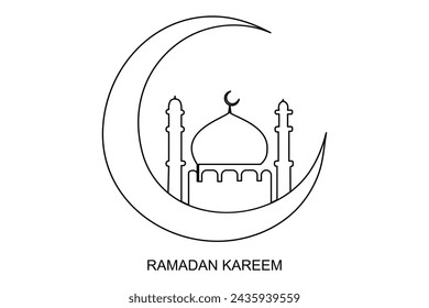Continuous one line drawing Ramadan kareem symbol. mosque line concept. Eid Mubarak, Eid Fitr vector minimalist design islamic mosque outline ornament background. 
mosque line concept
