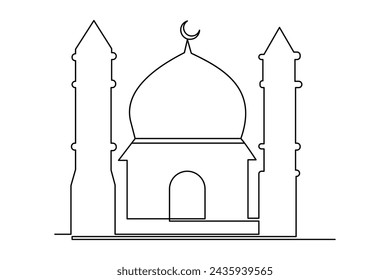 Continuous one line drawing Ramadan kareem symbol. mosque line concept. Eid Mubarak, Eid Fitr vector minimalist design islamic mosque outline ornament background. 
mosque line concept

