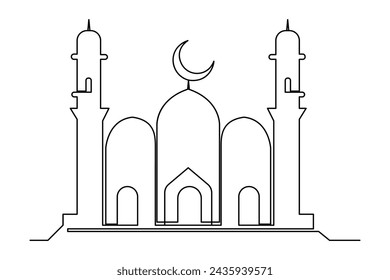 Continuous one line drawing Ramadan kareem symbol. mosque line concept. Eid Mubarak, Eid Fitr vector minimalist design islamic mosque outline ornament background. 
mosque line concept
