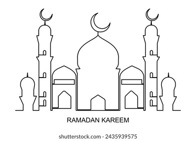 Continuous one line drawing Ramadan kareem symbol. mosque line concept. Eid Mubarak, Eid Fitr vector minimalist design islamic mosque outline ornament background. 
mosque line concept
