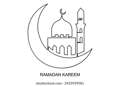 Continuous one line drawing Ramadan kareem symbol. mosque line concept. Eid Mubarak, Eid Fitr vector minimalist design islamic mosque outline ornament background. 
mosque line concept
