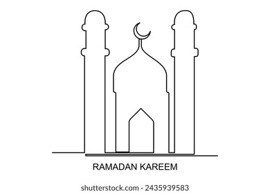 Continuous one line drawing Ramadan kareem symbol. mosque line concept. Eid Mubarak, Eid Fitr vector minimalist design islamic mosque outline ornament background. 
mosque line concept
